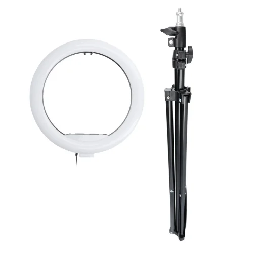 LED körfény 33cm + állvány és telefontartó fekete körlámpa, ring light - 4