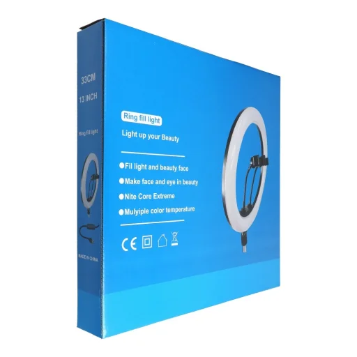 LED körfény 33cm + állvány és telefontartó fekete körlámpa, ring light - 5