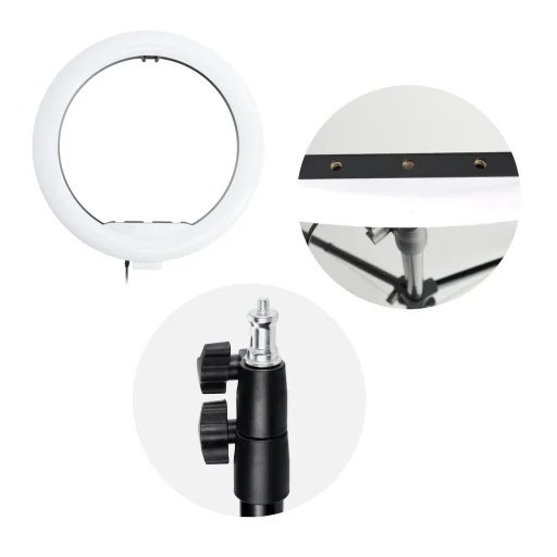 LED körfény 33cm + állvány és telefontartó fekete körlámpa, ring light - 2