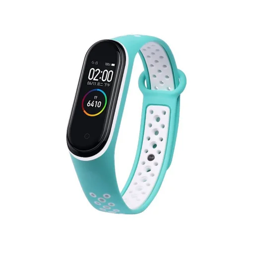 Szilikon Xiaomi Mi Band 3/ 4 pontozott óraszíj türkiz/ fehér - 1
