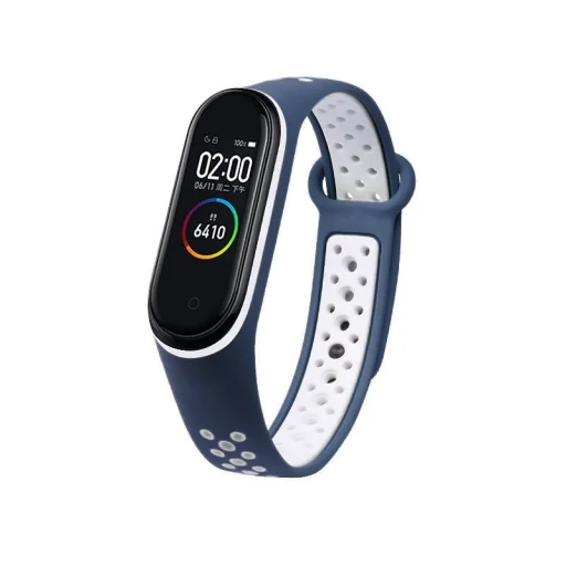 Szilikon Xiaomi Mi Band 5 pontozott óraszíj sötétkék/ fehér - 1