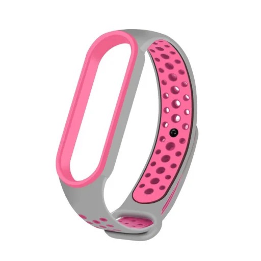 Szilikon Xiaomi Mi Band 3/ 4 pontozott óraszíj pink/ szürke - 1