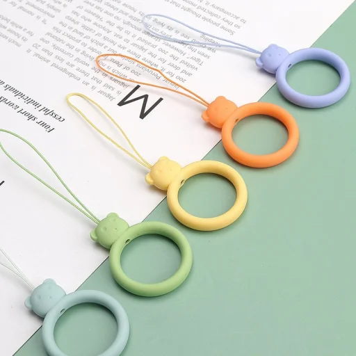 Szilikon telefon függelék kiegészítő gyűrű maci mintájú citromsárga - 6