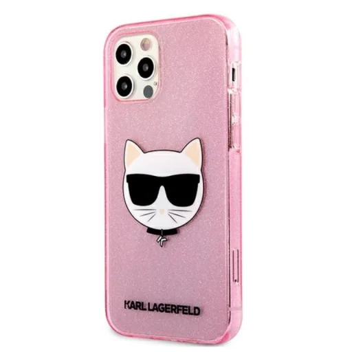 iPhone 12 / iPhone 12 Pro Karl Lagerfeld KLHCP12MCHTUGLP Choupette Head Glitter tok rózsaszín - 3
