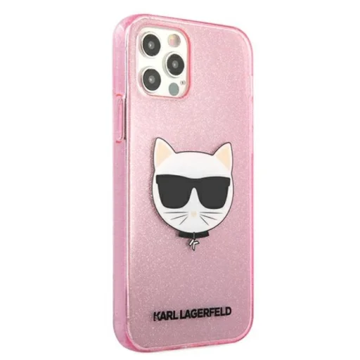 iPhone 12 / iPhone 12 Pro Karl Lagerfeld KLHCP12MCHTUGLP Choupette Head Glitter tok rózsaszín - 4