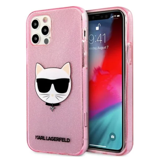 iPhone 12 / iPhone 12 Pro Karl Lagerfeld KLHCP12MCHTUGLP Choupette Head Glitter tok rózsaszín - 1