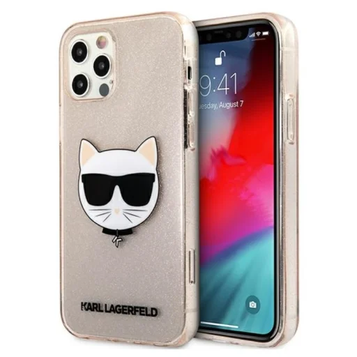 iPhone 12 / iPhone 12 Pro Karl Lagerfeld Choupette Head Glitter tok (arany) - 1