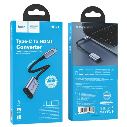 HOCO USB Type-C - HDMI 4K 30Hz adapter fekete - 9