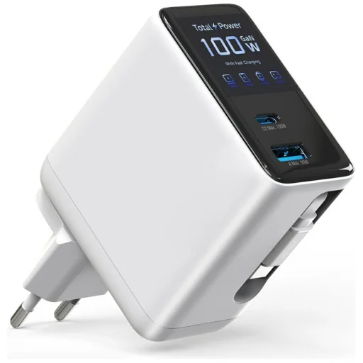 4smarts GaN Flex Screen AI 100W 2xUSB-C + USB-A sieťový nabíjací adaptér biely - 4