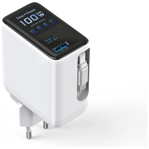 4smarts GaN Flex Screen AI 100W 2xUSB-C + USB-A sieťový nabíjací adaptér biely - 5