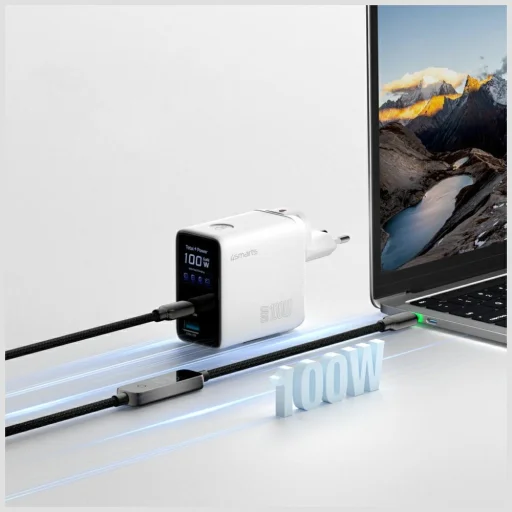 4smarts GaN Flex Screen AI 100W 2xUSB-C + USB-A sieťový nabíjací adaptér biely - 6