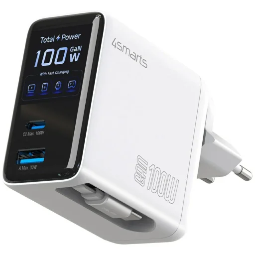 4smarts GaN Flex Screen AI 100W 2xUSB-C + USB-A sieťový nabíjací adaptér biely - 1