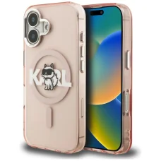 iPhone 16 Karl Lagerfeld IML Choupette Sketch Logo MagSafe rózsaszín tok