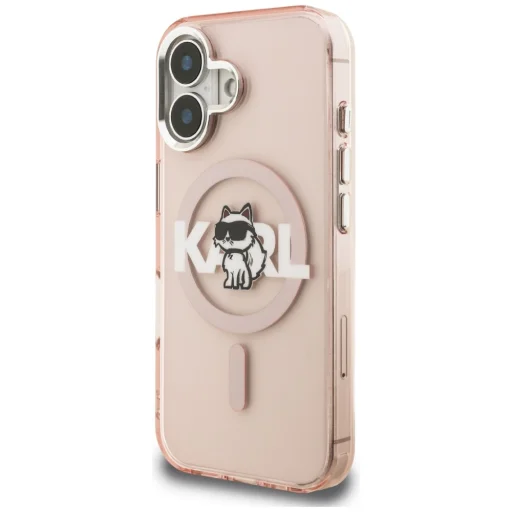iPhone 16 Karl Lagerfeld IML Choupette Sketch Logo MagSafe rózsaszín tok - 2