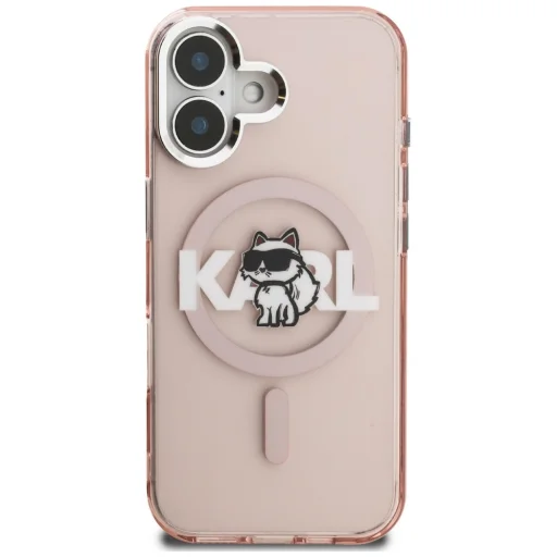 iPhone 16 Karl Lagerfeld IML Choupette Sketch Logo MagSafe rózsaszín tok - 3