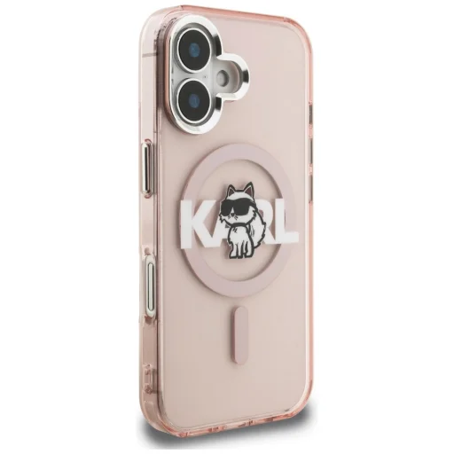 iPhone 16 Karl Lagerfeld IML Choupette Sketch Logo MagSafe rózsaszín tok - 4