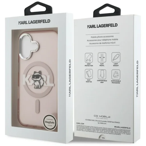 iPhone 16 Karl Lagerfeld IML Choupette Sketch Logo MagSafe rózsaszín tok - 8