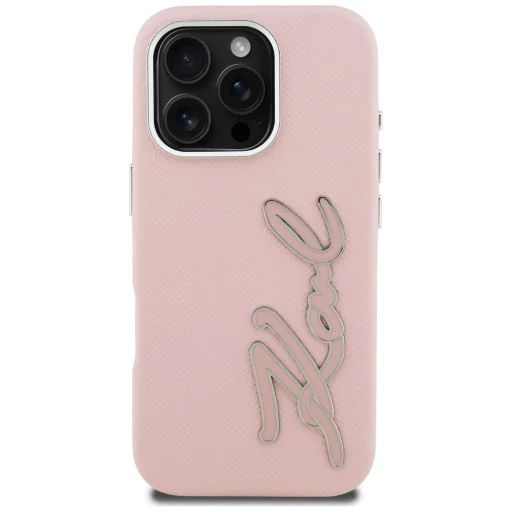 iPhone 16 Pro Max Karl Lagerfeld FW Grained Signature Logo rózsaszín tok - 3