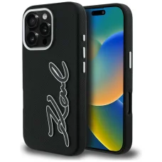 iPhone 16 Pro Max Karl Lagerfeld FW Grained Signature Logo fekete tok