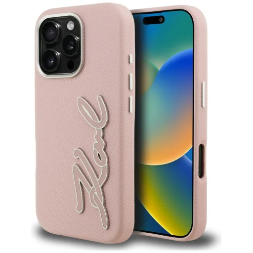 iPhone 16 Pro Karl Lagerfeld FW Grained Signature Logo rózsaszín tok - 1