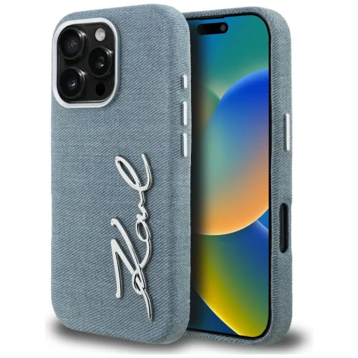 iPhone 16 Pro Max Karl Lagerfeld Signature Denim Logo kék tok - 1