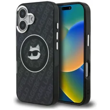 iPhone 16 Karl Lagerfeld IML Choupette Head Logo MagSafe čierny kryt