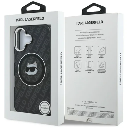 iPhone 16 Karl Lagerfeld IML Choupette Head Logo MagSafe čierny kryt - 8