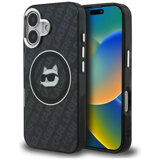 iPhone 16 Karl Lagerfeld IML Choupette Head Logo MagSafe čierny kryt - 1