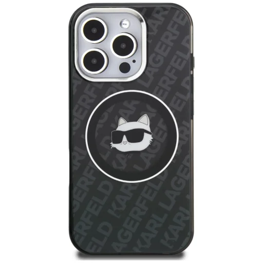 iPhone 16 Pro Karl Lagerfeld IML Choupette Head Logo MagSafe čierne puzdro - 3