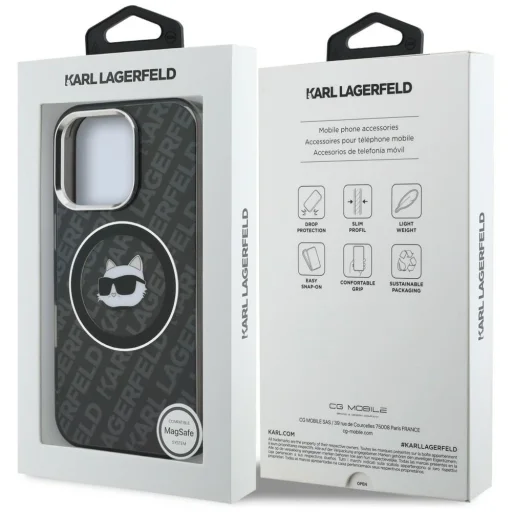 iPhone 16 Pro Karl Lagerfeld IML Choupette Head Logo MagSafe čierne puzdro - 8
