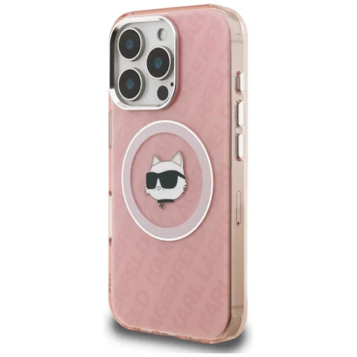 iPhone 16 Pro Max Karl Lagerfeld IML Choupette Head Logo MagSafe ružový kryt - 2