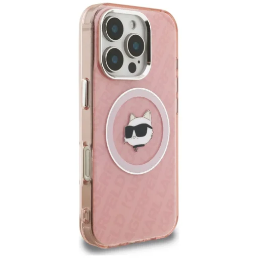iPhone 16 Pro Max Karl Lagerfeld IML Choupette Head Logo MagSafe ružový kryt - 4