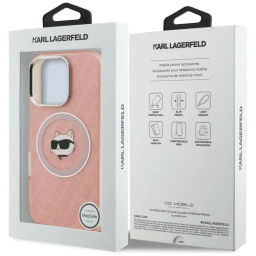 iPhone 16 Pro Max Karl Lagerfeld IML Choupette Head Logo MagSafe ružový kryt - 8