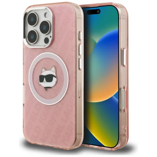 iPhone 16 Pro Max Karl Lagerfeld IML Choupette Head Logo MagSafe ružový kryt - 1