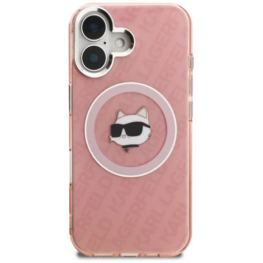 iPhone 16 Pro Karl Lagerfeld IML Choupette Head Logo MagSafe ružový kryt - 3