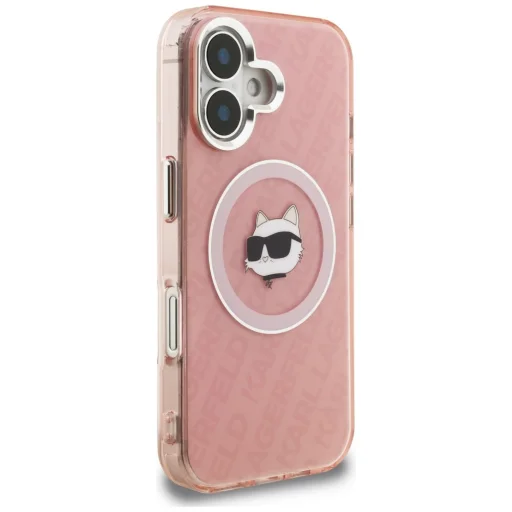 iPhone 16 Pro Karl Lagerfeld IML Choupette Head Logo MagSafe ružový kryt - 4