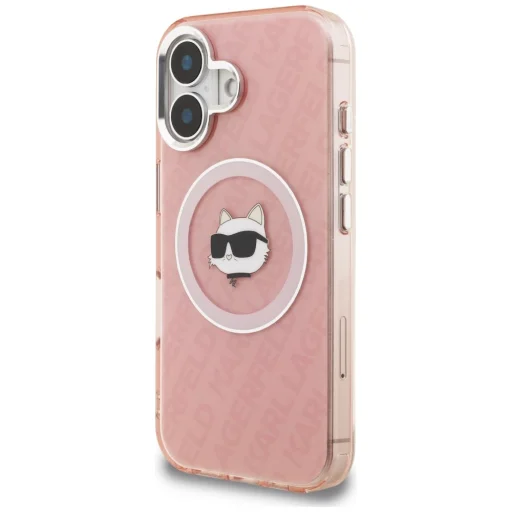 iPhone 16 Pro Karl Lagerfeld IML Choupette Head Logo MagSafe ružový kryt - 2