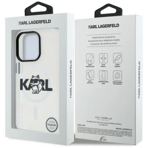 iPhone 16 Pro Karl Lagerfeld IML Choupette Sketch Logo MagSafe priehľadný kryt - 8