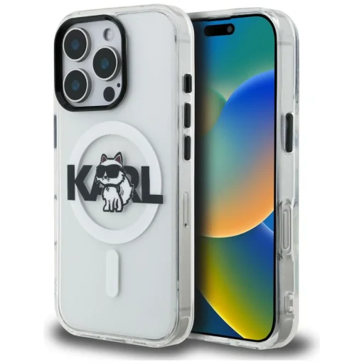 iPhone 16 Pro Karl Lagerfeld IML Choupette Sketch Logo MagSafe priehľadný kryt - 1