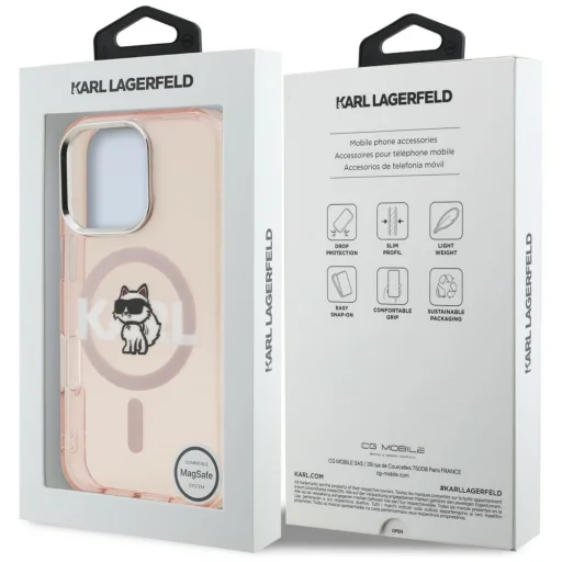 iPhone 16 Pro Max Karl Lagerfeld IML Choupette Sketch Logo MagSafe ružový kryt - 8
