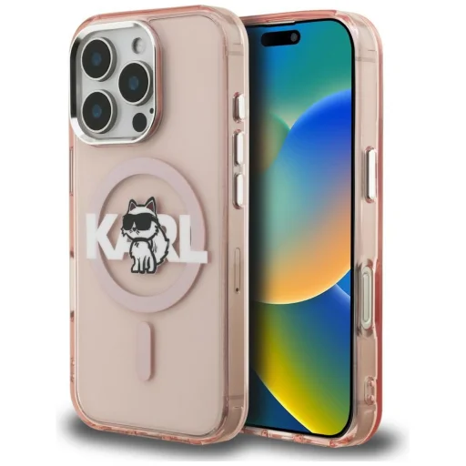iPhone 16 Pro Max Karl Lagerfeld IML Choupette Sketch Logo MagSafe ružový kryt - 1