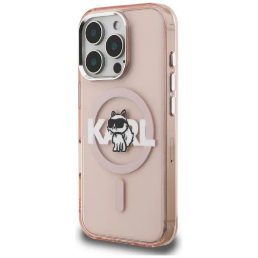 iPhone 16 Pro Max Karl Lagerfeld IML Choupette Sketch Logo MagSafe ružový kryt - 2