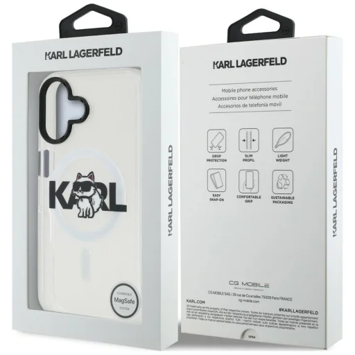 iPhone 16 Karl Lagerfeld IML Choupette Sketch Logo MagSafe priehľadný kryt - 8
