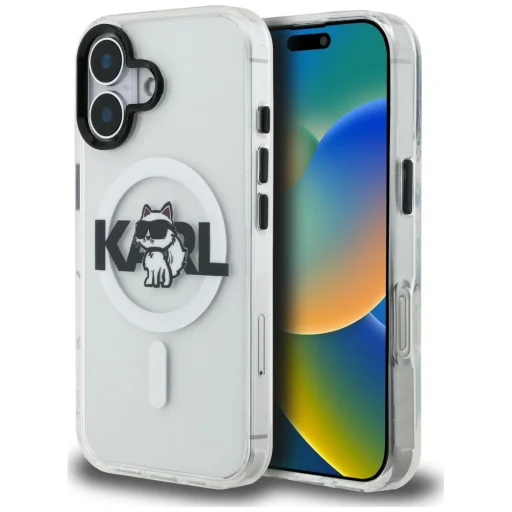 iPhone 16 Karl Lagerfeld IML Choupette Sketch Logo MagSafe priehľadný kryt - 1