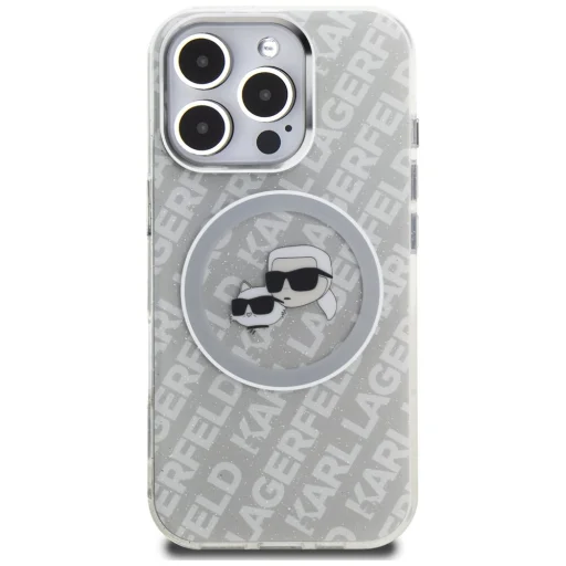 iPhone 16 Pro Max Karl Lagerfeld IML Glitter Karl & Choupette Heads Logo MagSafe szürke tok - 3