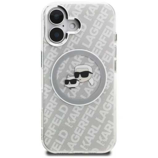 iPhone 16 Karl Lagerfeld IML Glitter Karl & Choupette Heads Logo MagSafe sivý kryt - 3