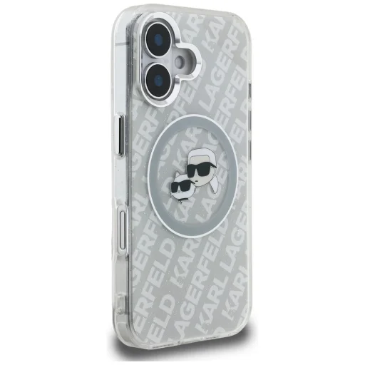 iPhone 16 Karl Lagerfeld IML Glitter Karl & Choupette Heads Logo MagSafe sivý kryt - 4