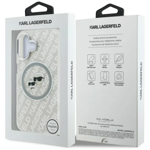 iPhone 16 Karl Lagerfeld IML Glitter Karl & Choupette Heads Logo MagSafe sivý kryt - 8