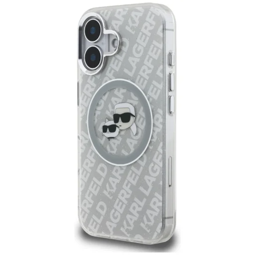 iPhone 16 Karl Lagerfeld IML Glitter Karl & Choupette Heads Logo MagSafe sivý kryt - 2