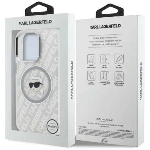iPhone 16 Pro Karl Lagerfeld IML Karl Head Logo MagSafe sivý kryt - 8